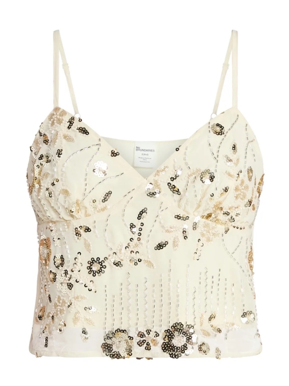 No Boundaries Junior's Beaded Camisole Ivory XXS